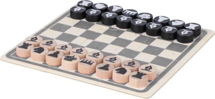 Schaak- en damspel Hank | Hout | Puzzelvorm | In katoenen zakje