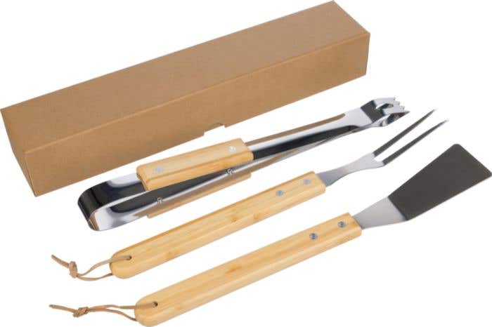 BBQ set Kaitlyn | 3-delig | RVS | Houten handvatten