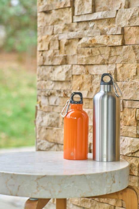 Drinkfles Sable | 400 ml | Gerecycled RVS | Enkelwandig | Karabijnhaak