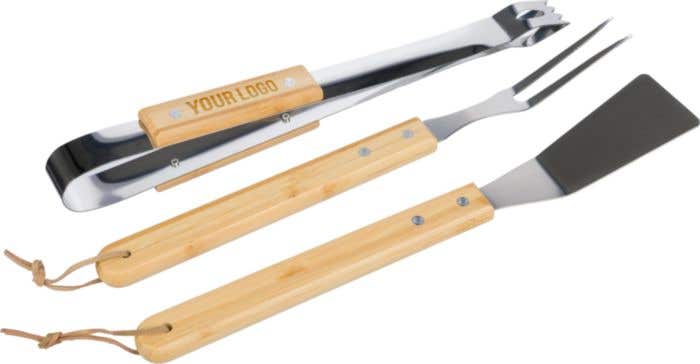 BBQ set Kaitlyn | 3-delig | RVS | Houten handvatten
