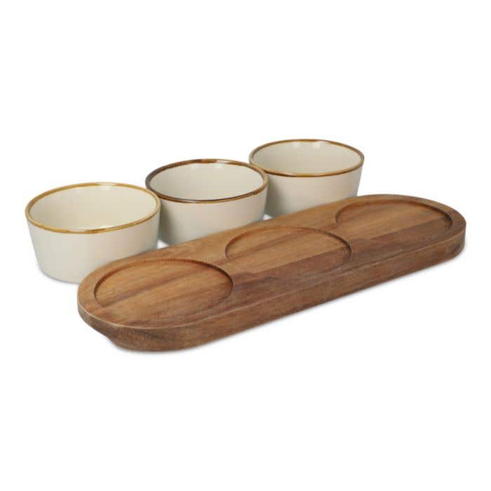 Aperitiefset met houten standaard 3-delig