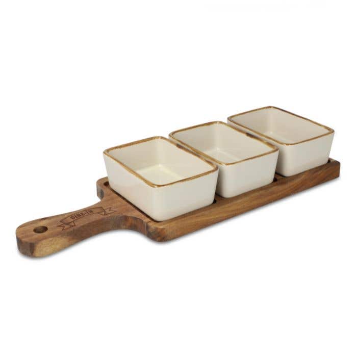 Dienblad met 3 keramische schaaltjes
