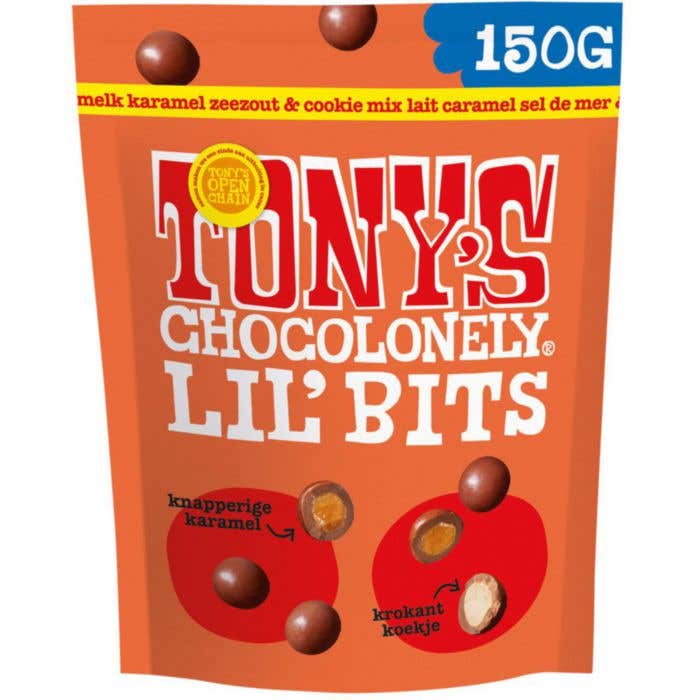 Tony's Chocolonely Lil'Bits Melk Karamel Zeezout Biscuit [150 gram]