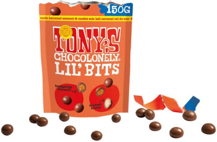 Tony's Chocolonely Lil'Bits Melk Karamel Zeezout Biscuit [150 gram]