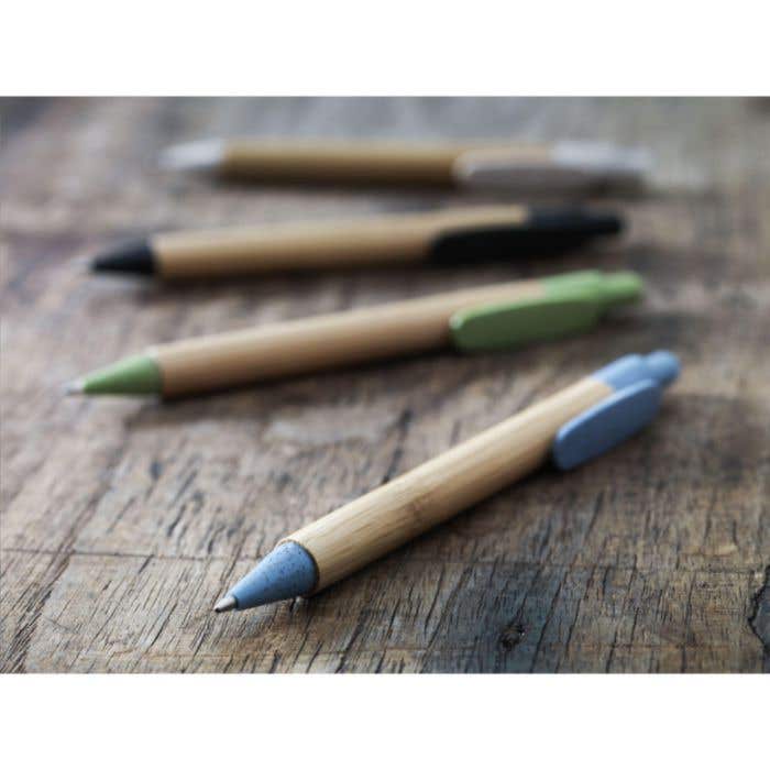 Balpen | Bamboe en tarwestro | Blauwschrijvend