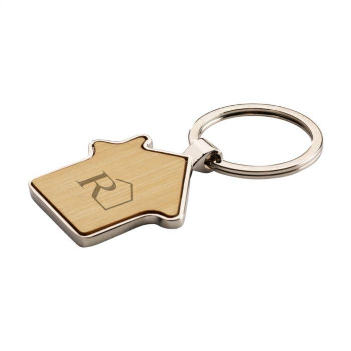 Sleutelhanger Huisvorm | Bamboe | Metalen behuizing