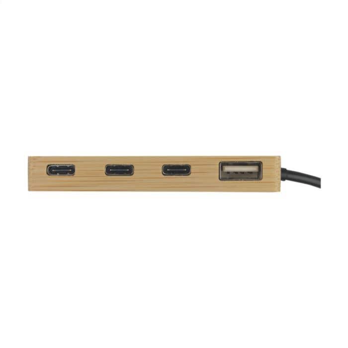 USB hub Fyra | FSC® bamboe | 1x USB-A + 3x USB-C