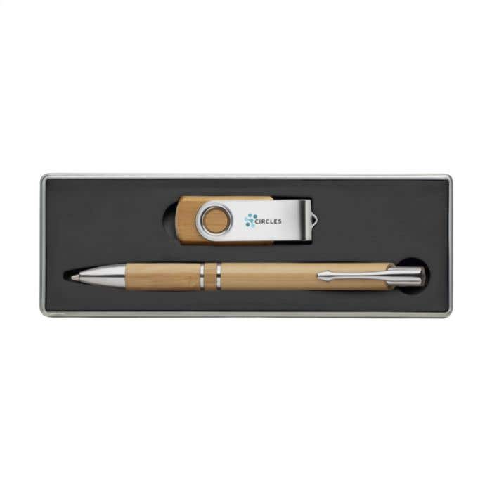 Geschenkset Connect | Bamboe | Balpen en USB stick 8 GB