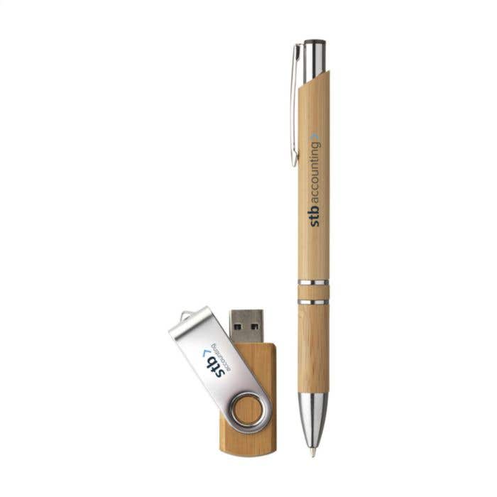 Geschenkset Connect | Bamboe | Balpen en USB stick 8 GB