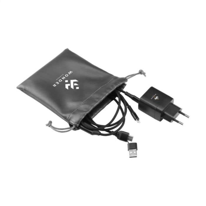 Oplaadset | Gerecycled | 2 Type-C poorten | Met pouch