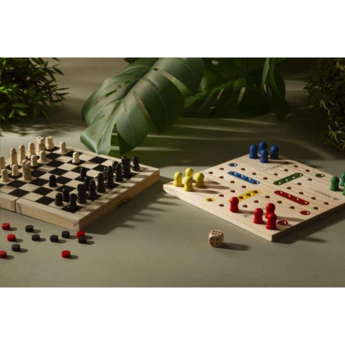 Spellenkist 3-in-1 CheckMate | FSC® hout | Schaken, dammen en backgammon
