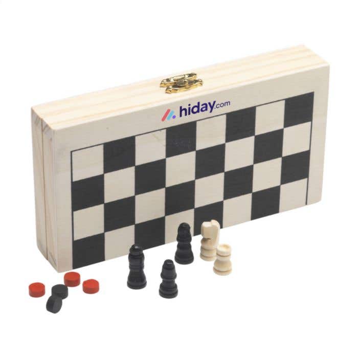 Spellenkist 3-in-1 | FSC® Dennenhout | Schaken, dammen en backgammon