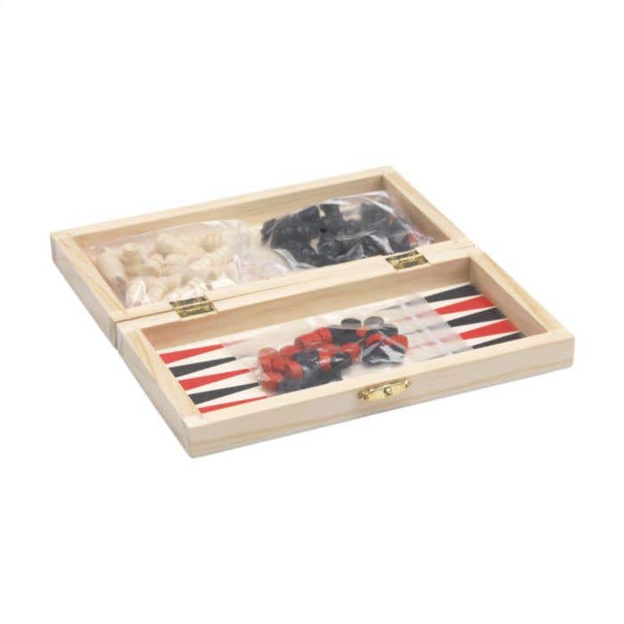 Spellenkist 3-in-1 CheckMate | FSC® hout | Schaken, dammen en backgammon