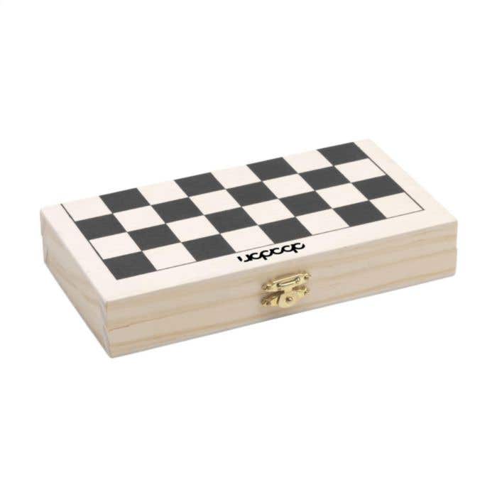 Spellenkist 3-in-1 | FSC® Dennenhout | Schaken, dammen en backgammon