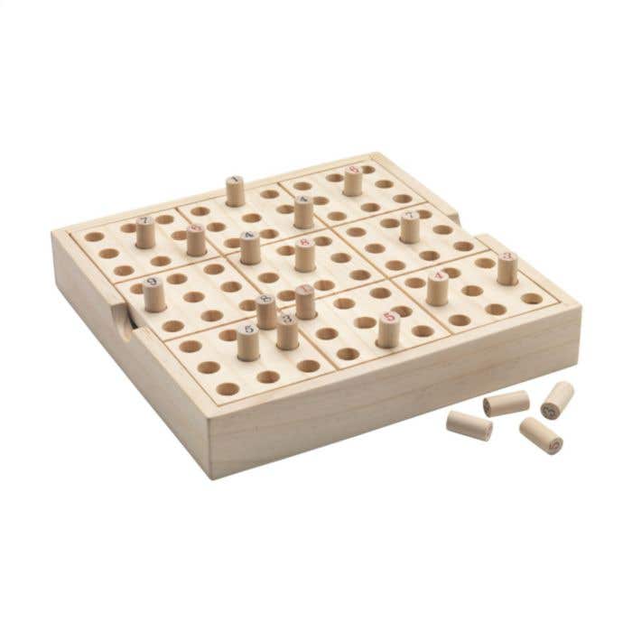 Sudokubord | Dennenhout | 81 pionnen | Met opbergvak