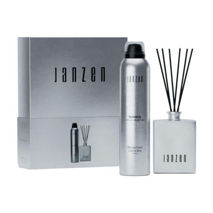 JANZEN Giftset Heavenly | Geurstokjes 100 ml | Shower foam 200 ml