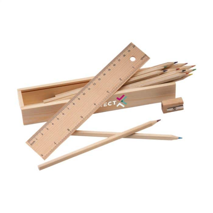 Kleurpotlodenset | Hout | 12 potloden | Met liniaal