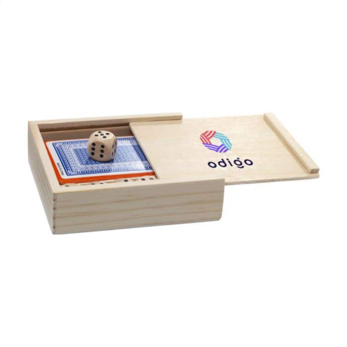 Spelset Dice & Play | Hout | 5 dobbelstenen en 54 kaarten