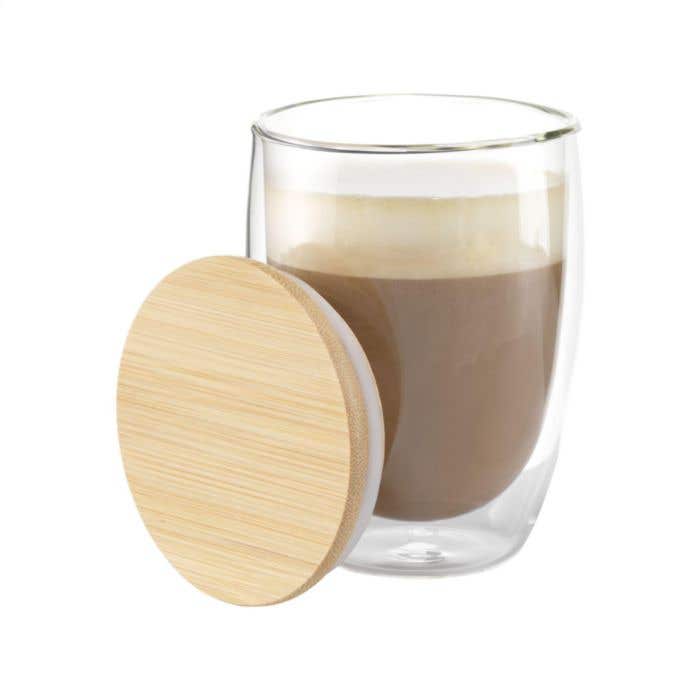 Glas dubbelwandig Alba | Bamboe deksel | 350 ml