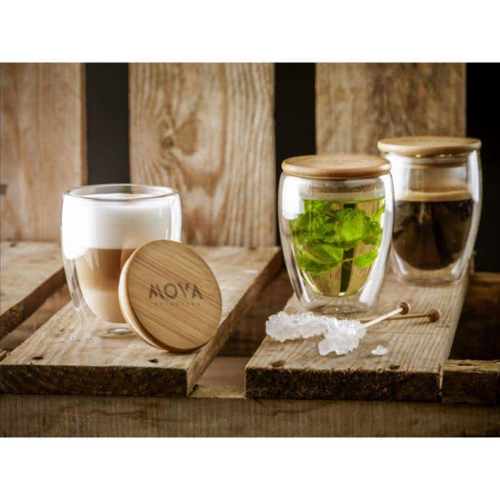 Glas dubbelwandig Alba | Bamboe deksel | 350 ml