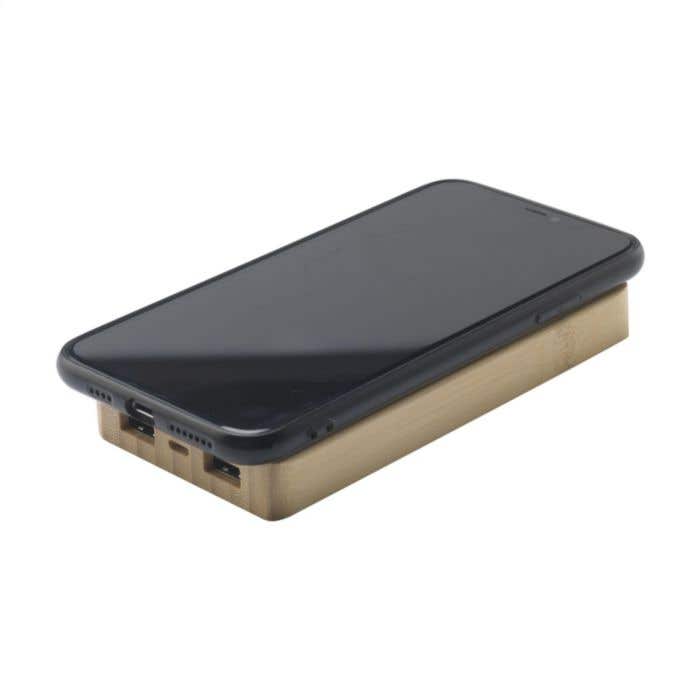 Powerbank | Bamboe | 8000 mAh | Draadloos & zonnepaneel