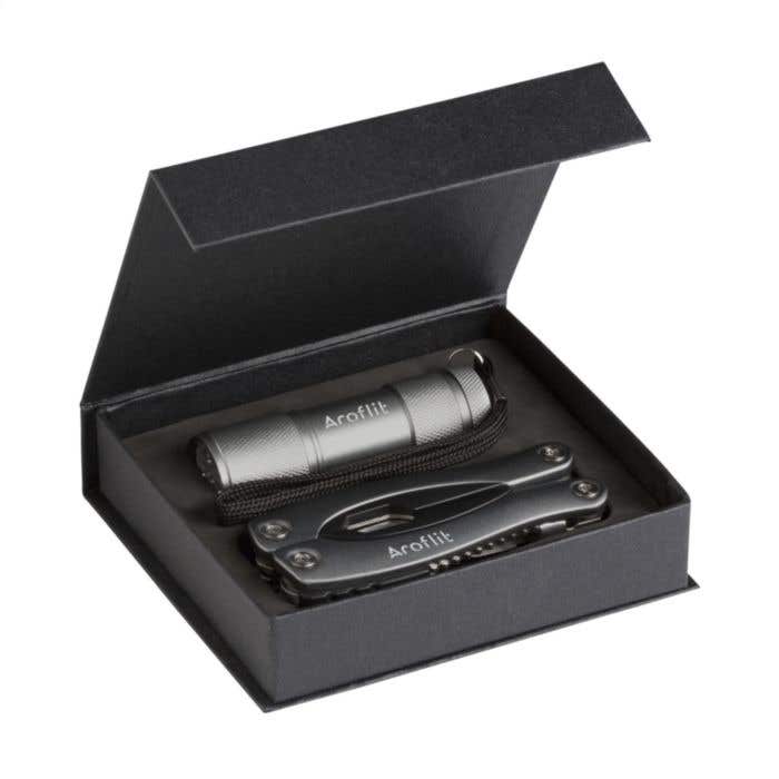 Geschenkset MaxiStar | Multitang en zaklamp | RVS en aluminium