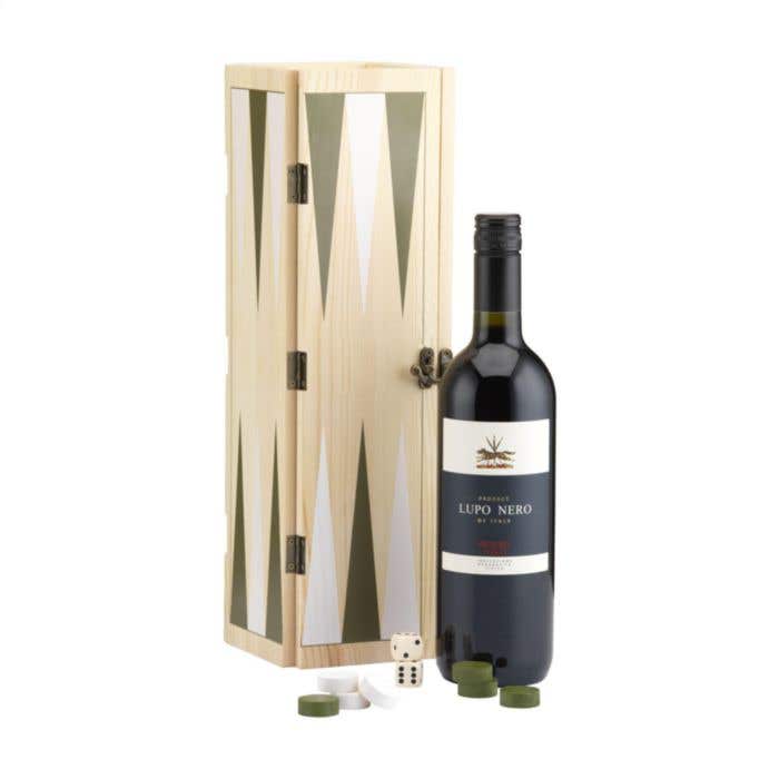 Wijnkist Backgammon | FSC® Dennenhout | 2-in-1