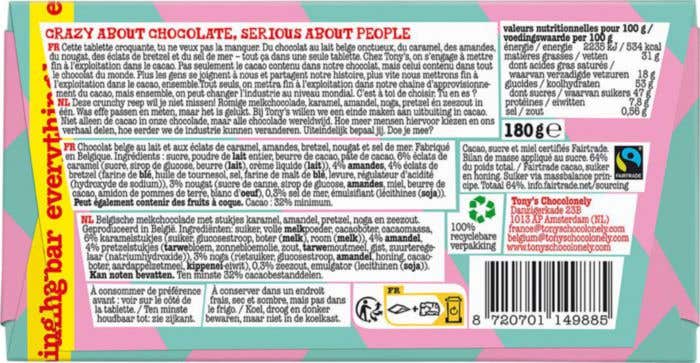 Tony's Chocolonely Melk Karamel Zeezout Pretzel Nougat Amandel [180 gram]