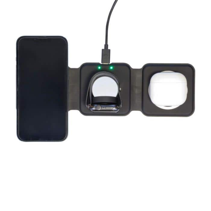 Draadloze oplader Trigo | Gerecycled | 3-in-1 | Opvouwbaar