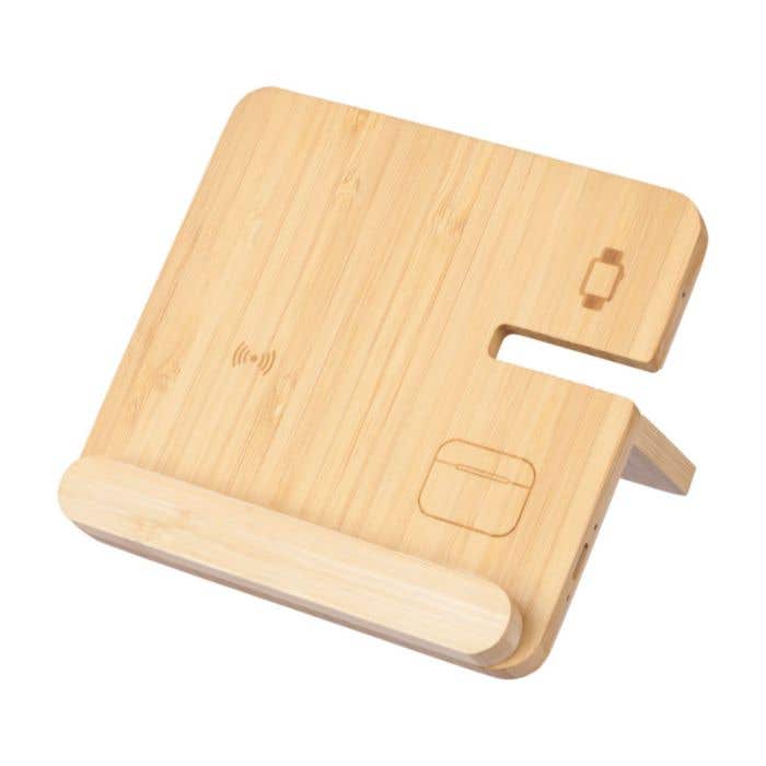 Draadloze oplader Tribu | bamboe | 3-in-1 | Met telefoonhouder