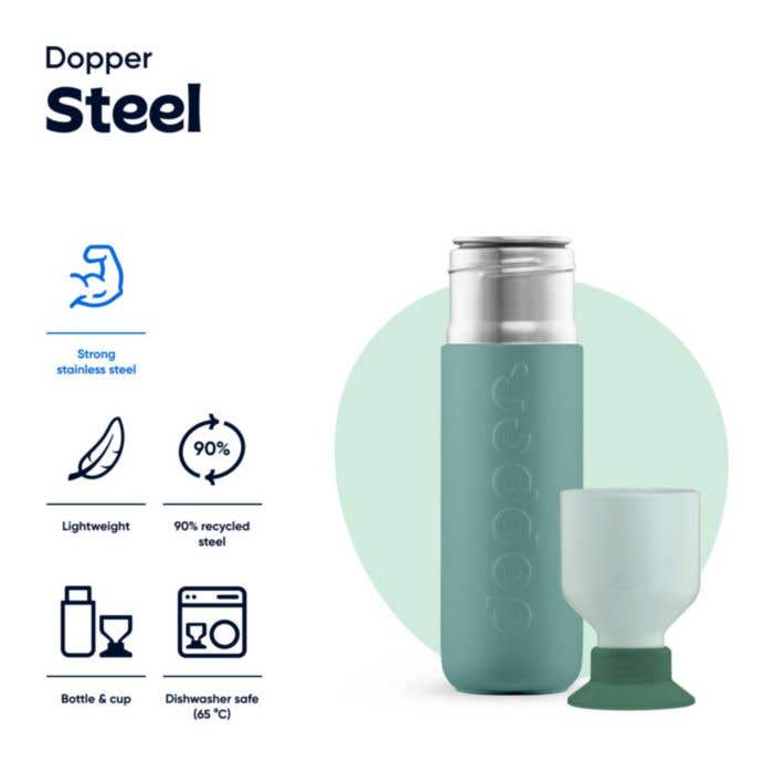 Dopper Steel | 490 ml | RVS | Enkelwandig | Gekleurde beker | Drinkfles