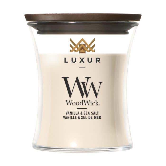 WoodWick geurkaars Vanilla & Sea Salt | Mini | 20 branduren