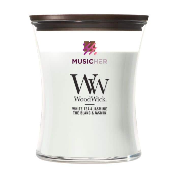 WoodWick geurkaars White Tea & Jasmine | Medium | 60 branduren