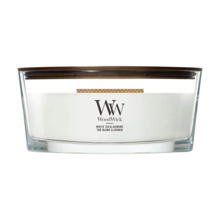 WoodWick geurkaars White Tea & Jasmine | Ellipse | 50 branduren