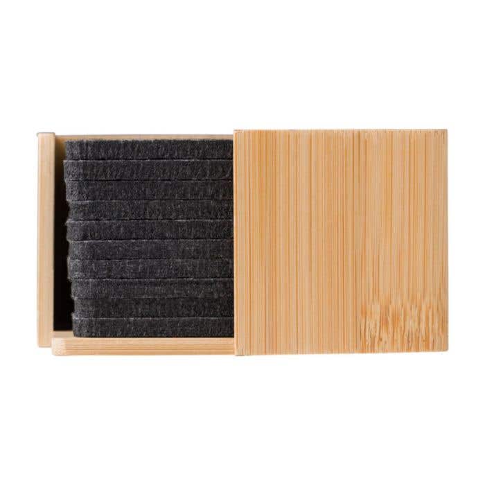 Onderzetters Lawrence | Gerecycled vilt | 10-delig | In houten houder