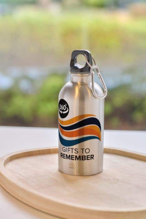 Drinkfles Sable | 400 ml | Gerecycled RVS | Enkelwandig | Karabijnhaak