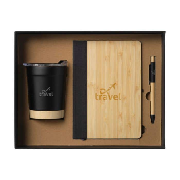 Geschenkset Signature Bamboo Office | Notitieboek, balpen en thermosbeker | FSC® bamboe | In giftbox
