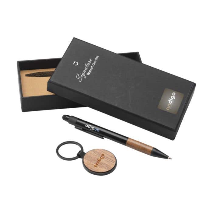 Geschenkset Signature Walnut Duo | Balpen en sleutelhanger | FSC® hout | Stylus| In giftbox