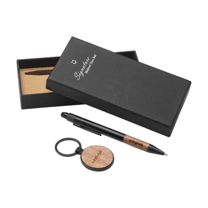 Geschenkset Signature Walnut Duo | Balpen en sleutelhanger | FSC® hout | Stylus| In giftbox