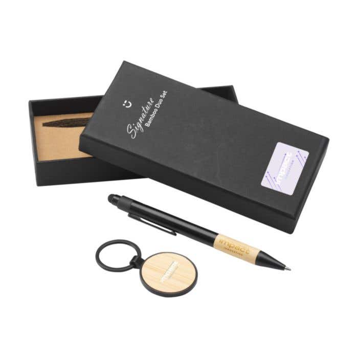 Geschenkset Signature Bamboo Duo | Balpen en sleutelhanger | Bamboe | Stylus | In giftbox