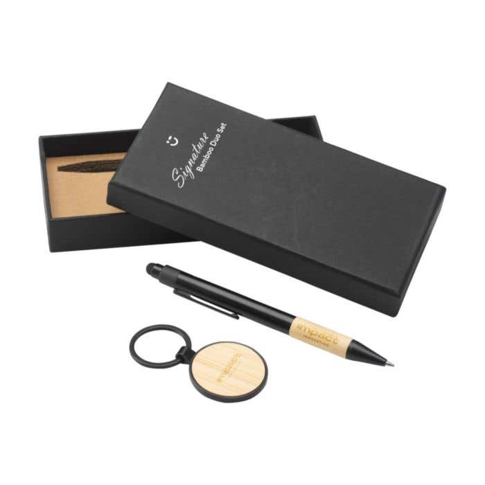 Geschenkset Signature Bamboo Duo | Balpen en sleutelhanger | Bamboe | Stylus | In giftbox