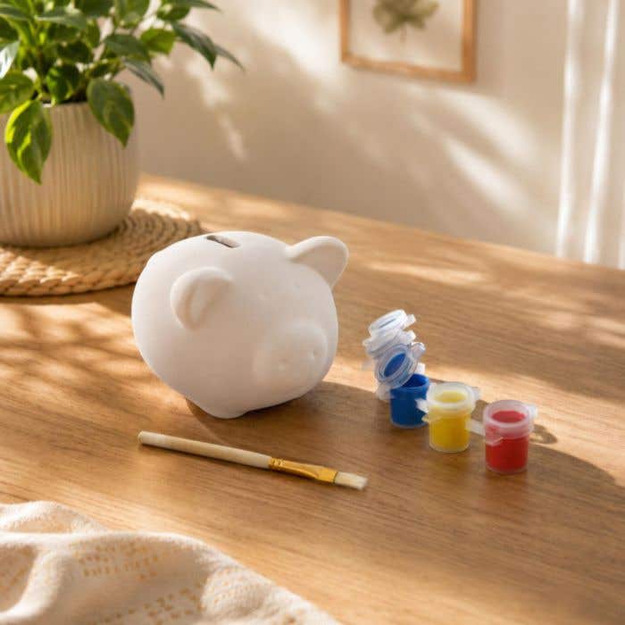 Spaarvarken Piggy | Incl. 5 kleuren verf | Met kwast