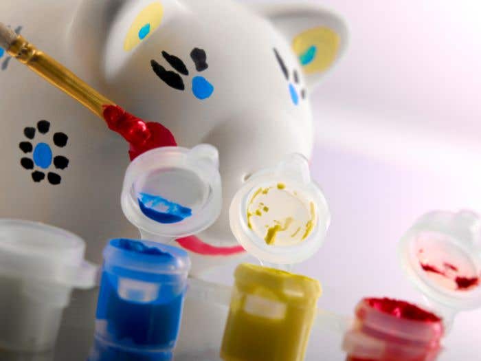 Spaarvarken Piggy | Incl. 5 kleuren verf | Met kwast