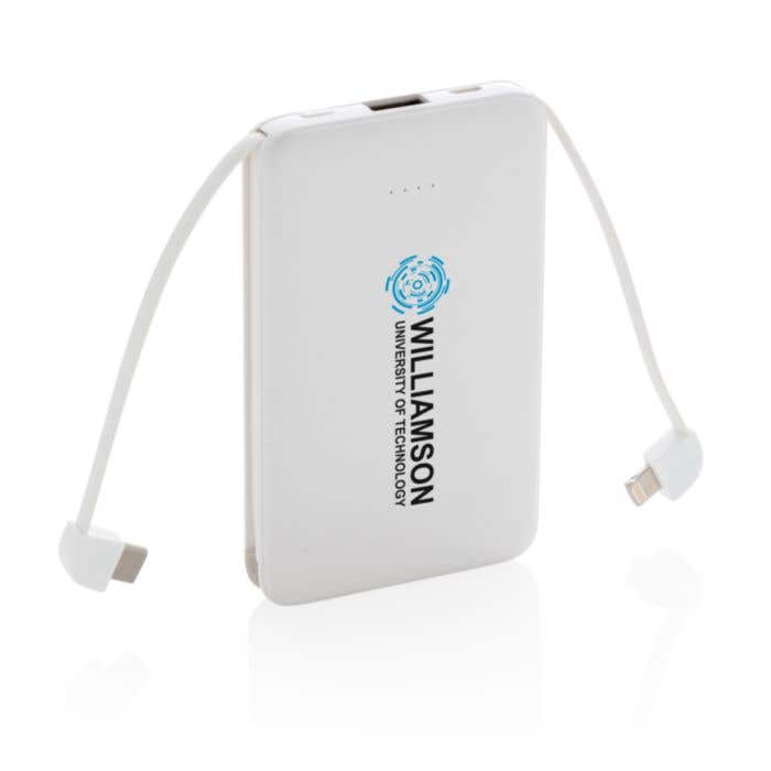 Powerbank zakformaat met geïntegreerde kabels [5.000 mAh]