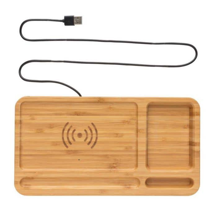 Bamboe desk organizer met draadloze oplader