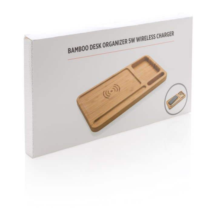 Bamboe desk organizer met draadloze oplader