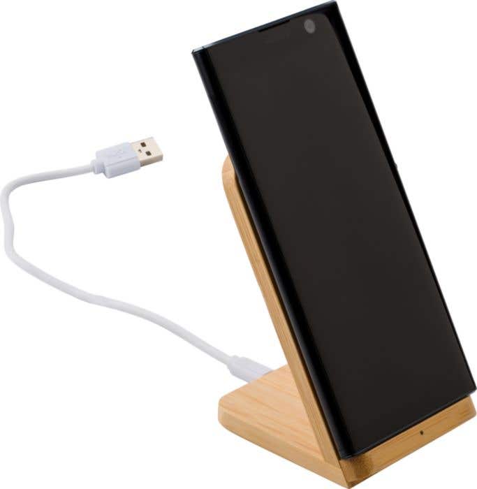 Bamboe telefoonhouder met draadloze oplader